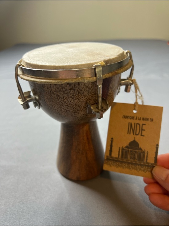 Other - NWT Handcrafted in India Mini Wooden Djembe Hand Drum Natural Hide Percussion